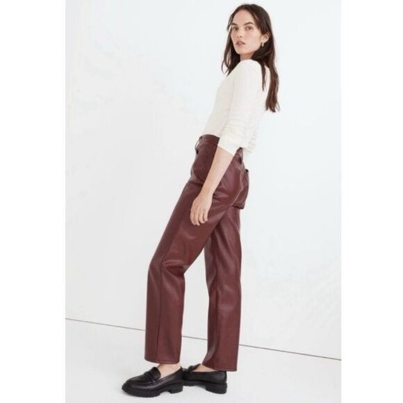 New Madewell The Plus Perfect Vintage Straight Jean Faux Leather in Cabernet 27 - Picture 2 of 14